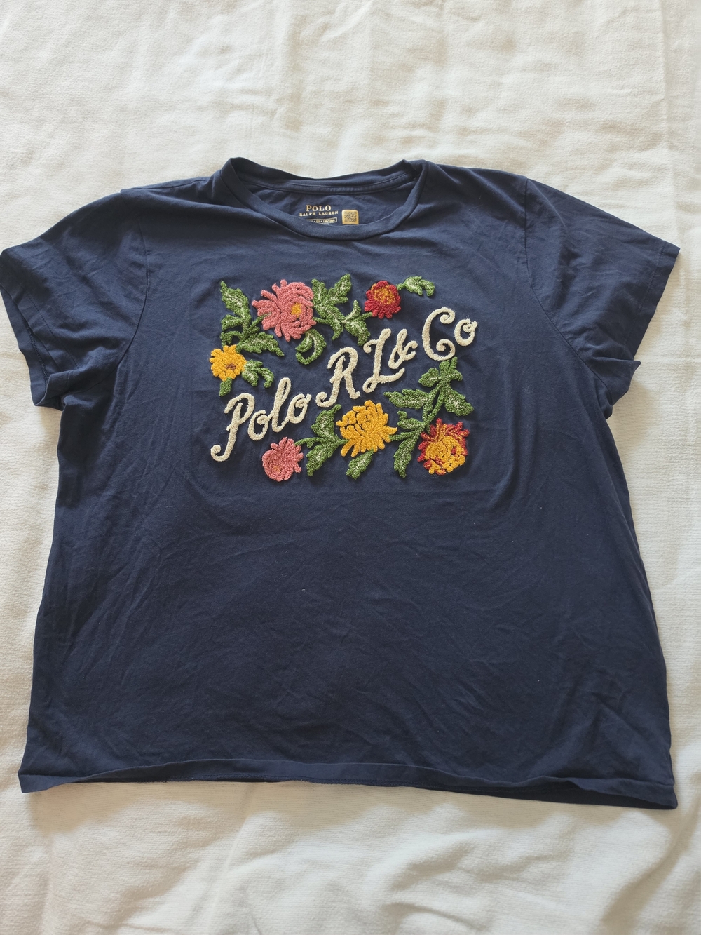 Polo by Ralph Lauren Navy Tee with Colorful Floral Embroidery